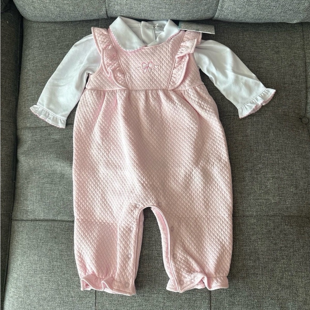 KISSY KISSY Billowy Bows Jacquard Baby Girl Overall Set White/Pink 3-6M 6-9M